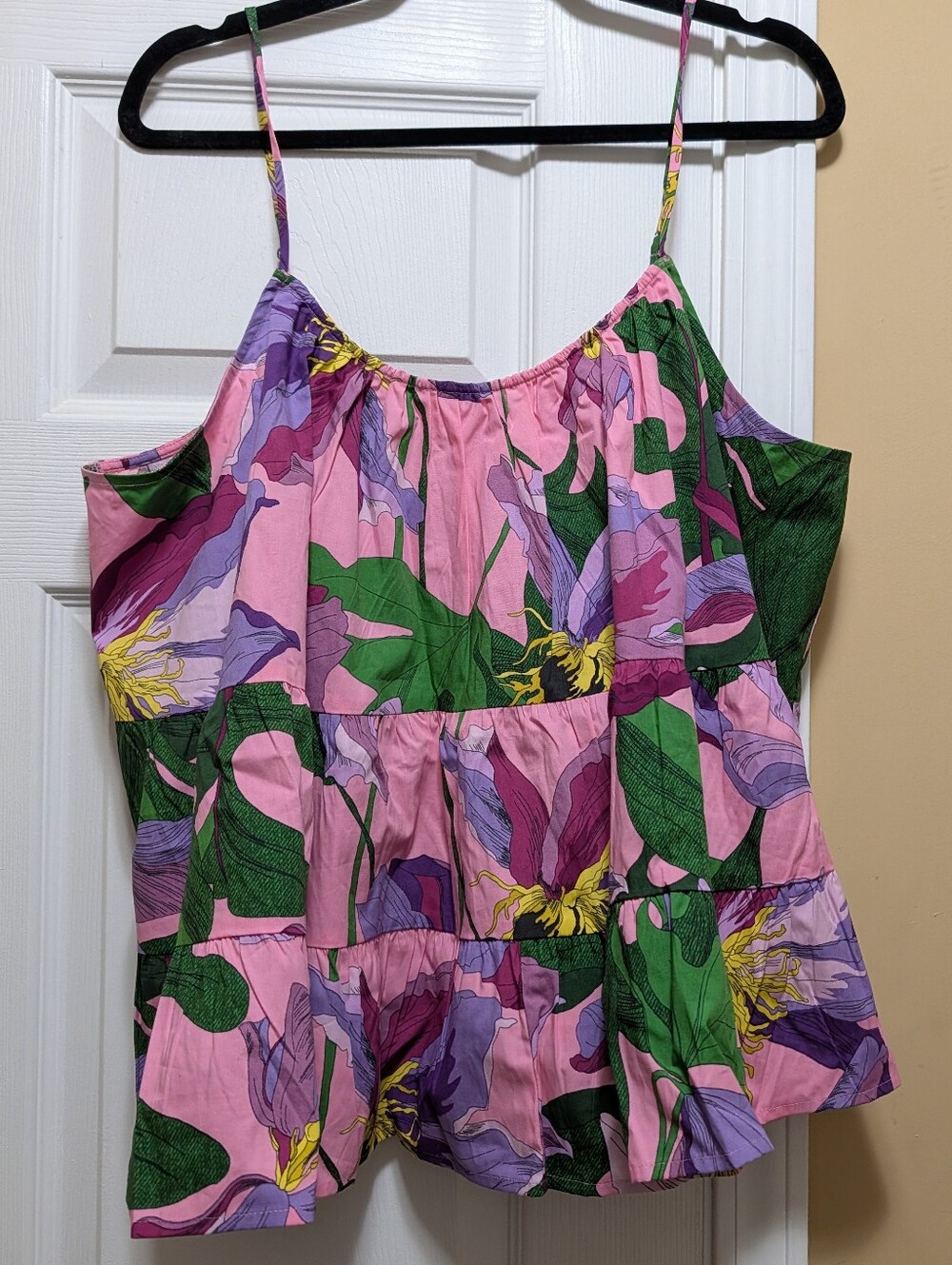 Express Pink Floral Print Spaghetti Strap Tiered Swing Top XL